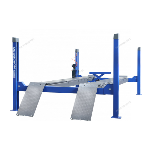 Подъемник четырехстоечный 5.5 т, с пневмогидравлической траверсой 2.7 т, для сход-развала, 380 В, синий 4455JAB